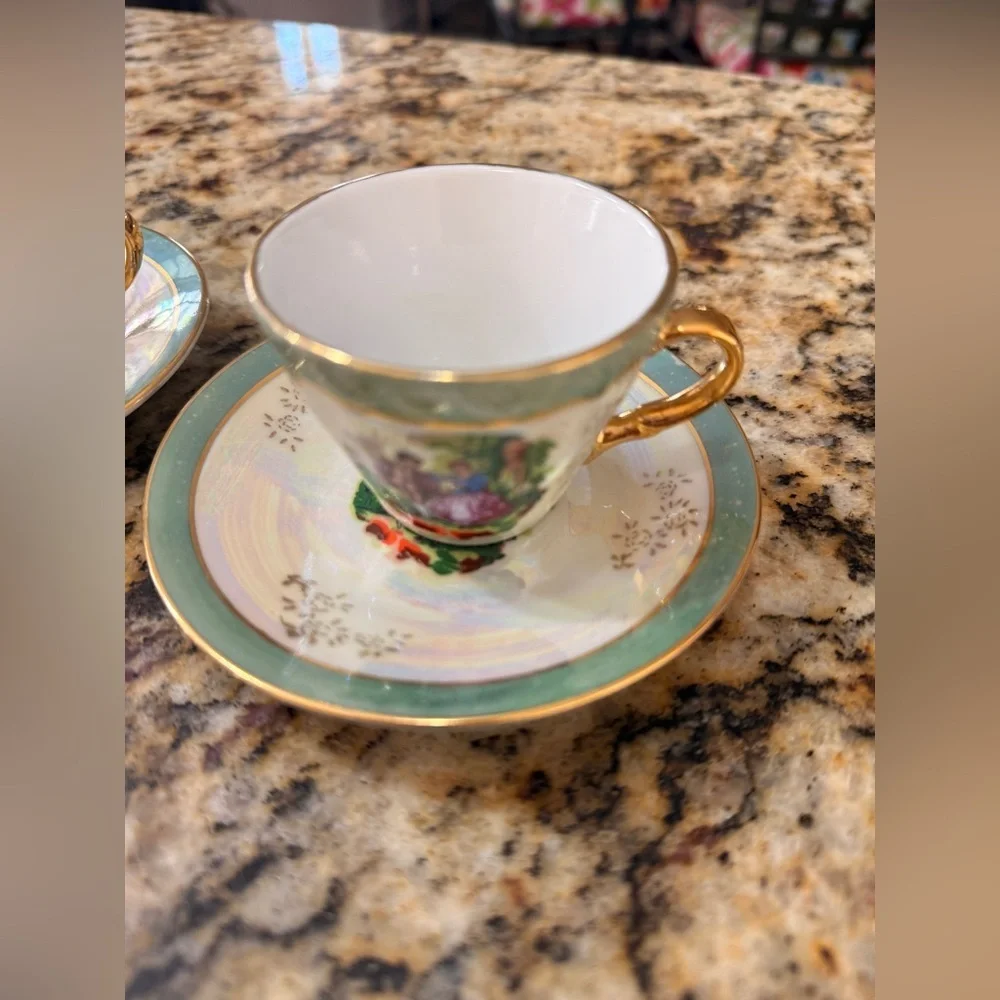 Vintage 1940s Imperial Porcelain Tea Set of 2 - 24K Gold Trim